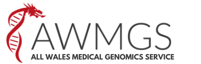 Logo of All Wales Medical Genomics Service, a collection of Welsh NHS Trusts