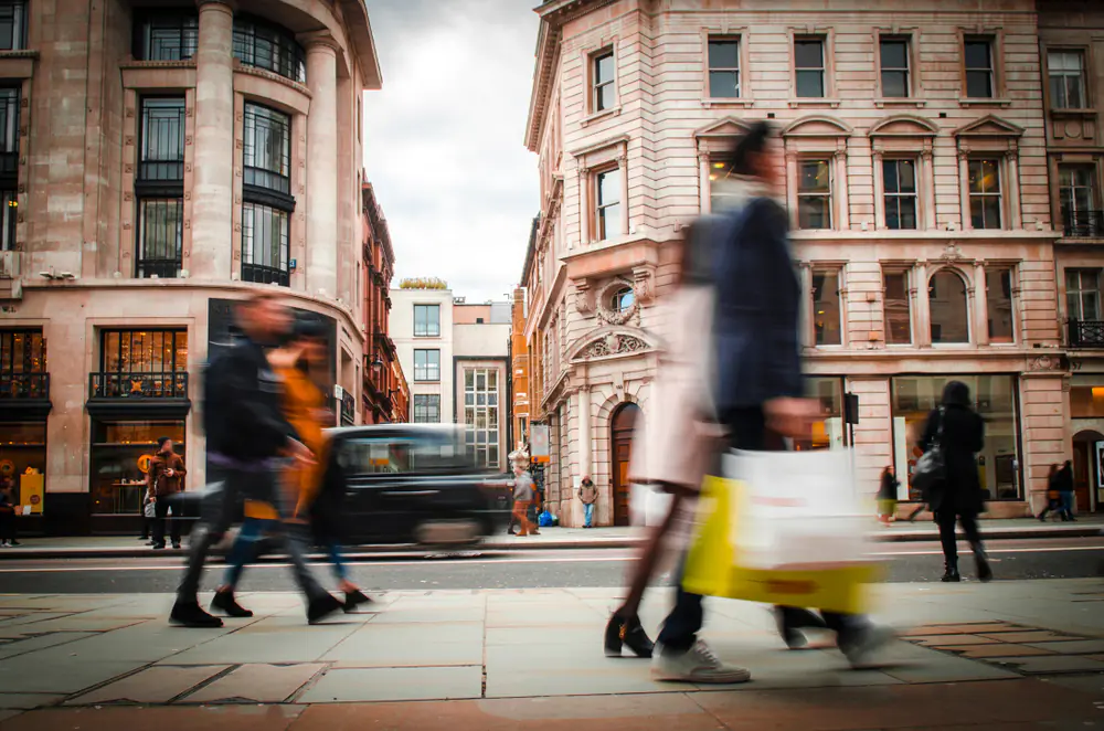 Blurred image of shoppers in London